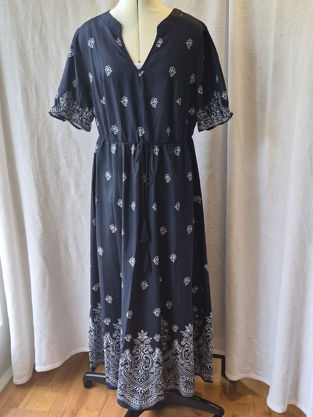 BloomChic Navy Maxi Dress with White Print